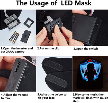 LED মিউজিক ফেস মাস্ক ভয়েস কন্ট্রোল রাতে আলোকিত